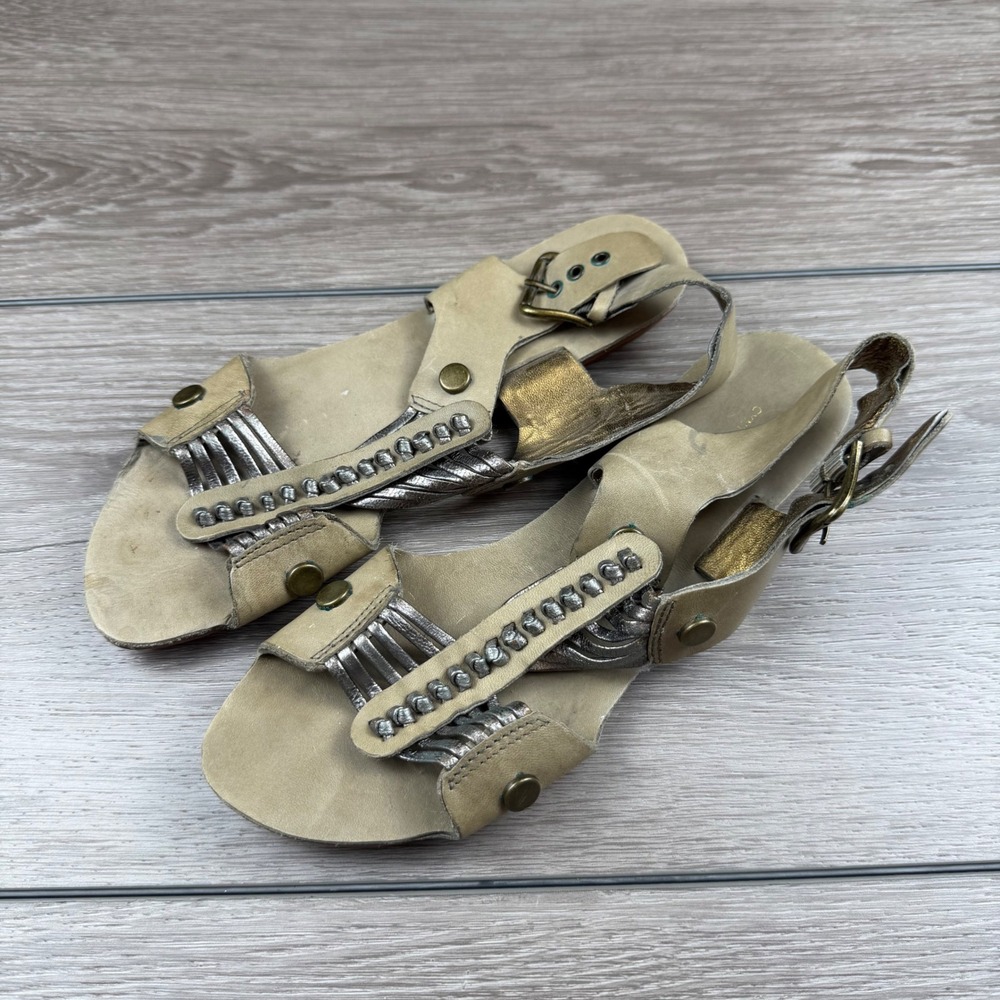 Cynthia Vincent Womens Olympia Flat Sandals Gladiator Metallic Tan 8.5